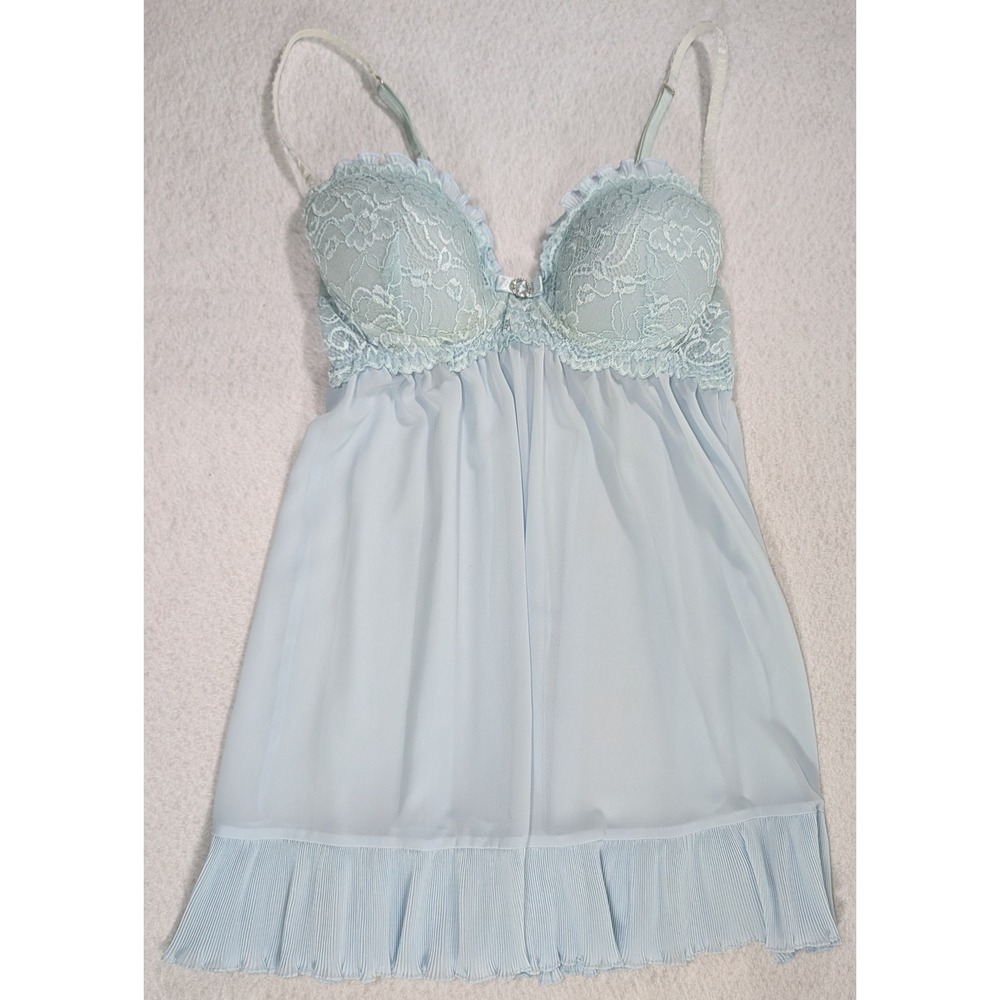 Cinema Etoile Seductivewear Mint Blue Lace Babydoll Chemise Underwire Large